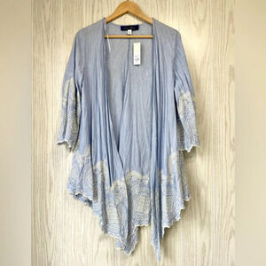 Blue Rain by Francesca Beautiful Light Blue Embroidered Duster/Shrug Size S NWT